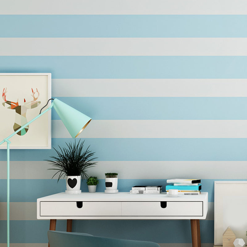 Stripes Wallpaper Roll Minimalistic Non-Woven Material Wall Decoration for Restaurant Sky Blue Clearhalo 'Modern wall decor' 'Modern' 'Wallpaper' Wall Decor' 1276656