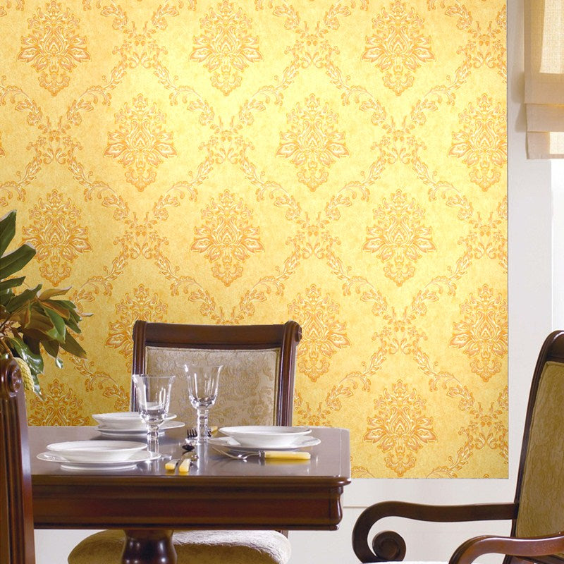 Damask Wallpaper Roll Nostalgic Moisture Resistant Dining Room Wall Art, 31' L x 20.5" W Dark Yellow Clearhalo 'Vintage wall decor' 'Vintage' 'Wallpaper' Wall Decor' 1276793