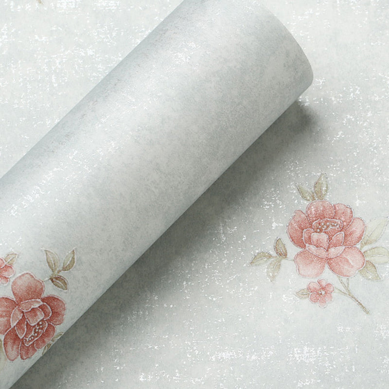 Rustic Peony Printed Wallpaper for Living Room 57.1-sq ft Wall Covering in Pastel Color Sky Blue Clearhalo 'Country wall decor' 'Rustic' 'Wallpaper' Wall Decor' 1277665