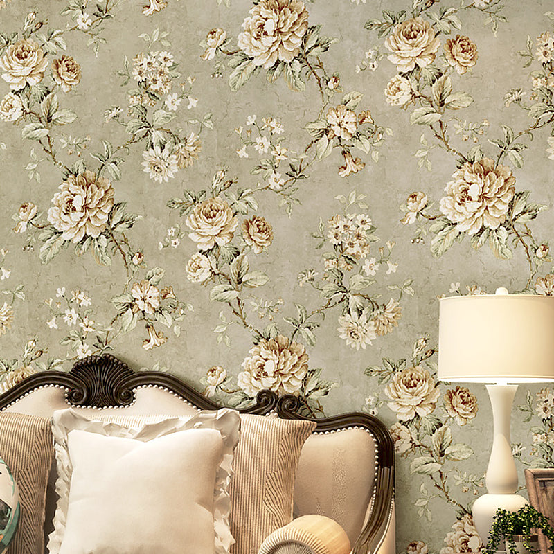 Big Peony Blossom Wallpaper Roll for Bedroom Flower Print Wall Decor, 33' x 20.5" Brown Clearhalo 'Country wall decor' 'Rustic' 'Wallpaper' Wall Decor' 1277674