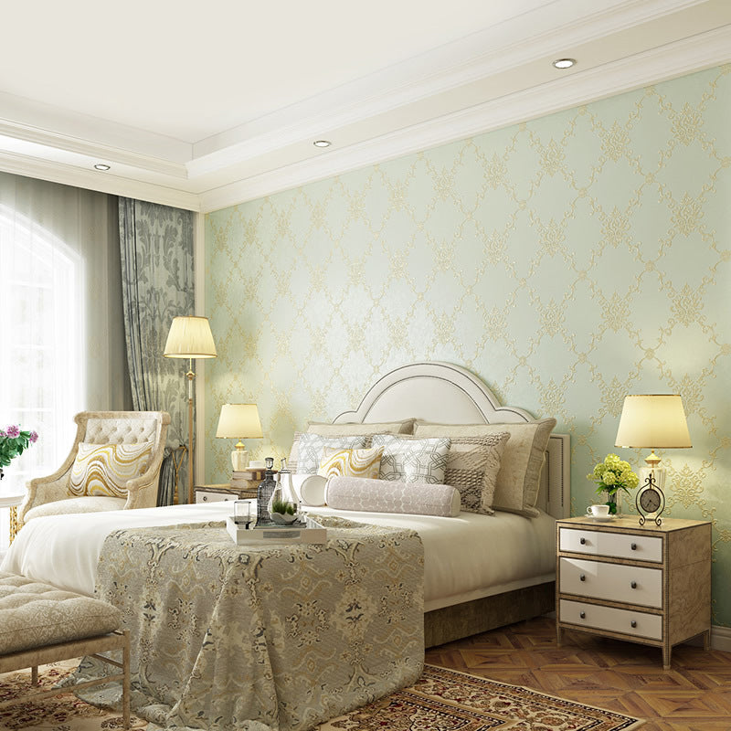 Embroidery Washable Wallpaper Vintage Geo Lattice Wall Art for Bedroom, 57.1-sq ft Pewter Clearhalo 'Vintage wall decor' 'Vintage' 'Wallpaper' Wall Decor' 1277695