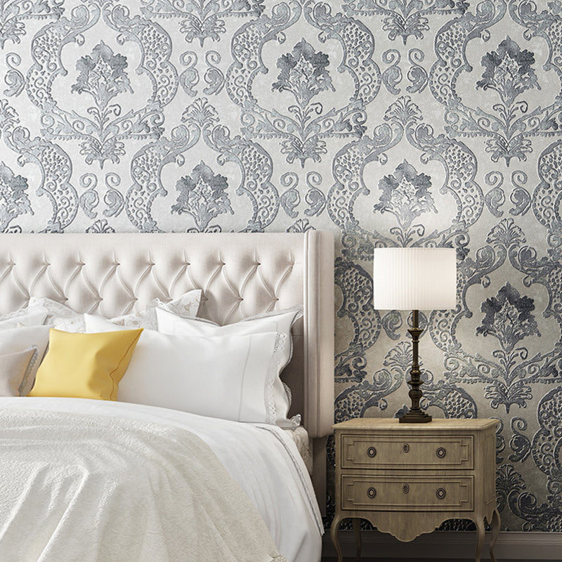 Retro Jacquard Wallpaper Light-Color Waterproof Wall Covering for Living Room, Unpasted White-Silver Clearhalo 'Vintage wall decor' 'Vintage' 'Wallpaper' Wall Decor' 1277716