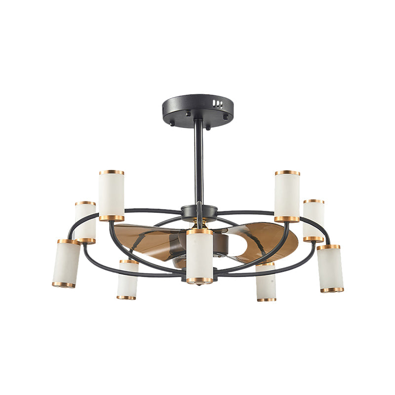 Acrylic Tubular Pendant Fan Lamp Modernism 35.5" W 10-Bulb Black 3-Blade Semi Flush Mount Lighting Clearhalo 'Ceiling Fans with Lights' 'Ceiling Fans' 'Modern Ceiling Fans' 'Modern' Lighting' 1283212