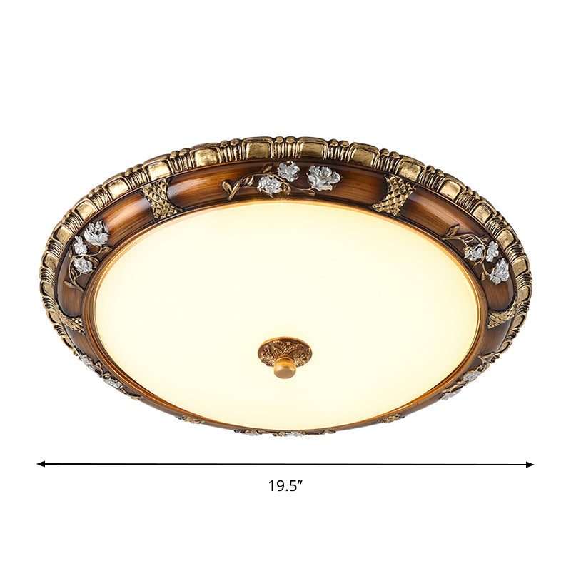 13"/16"/19.5" W Traditional Domed Flush Lamp Opal Glass LED Flush Mounted Ceiling Light Fixture in Brown, Warm/White Light Clearhalo 'Ceiling Lights' 'Close To Ceiling Lights' 'Close to ceiling' 'Flush mount' Lighting' 1283313