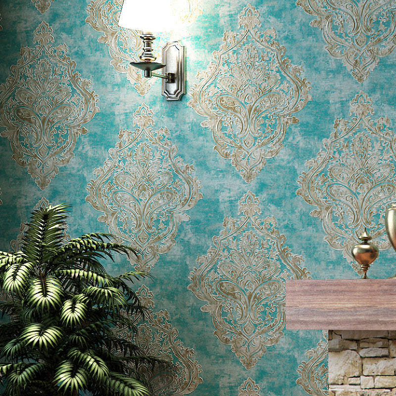 Antique Damask Wallpaper Roll Non-Woven Washable Pastel Color Wall Decor for Home Clearhalo 'Vintage wall decor' 'Vintage' 'Wallpaper' Wall Decor' 1284427