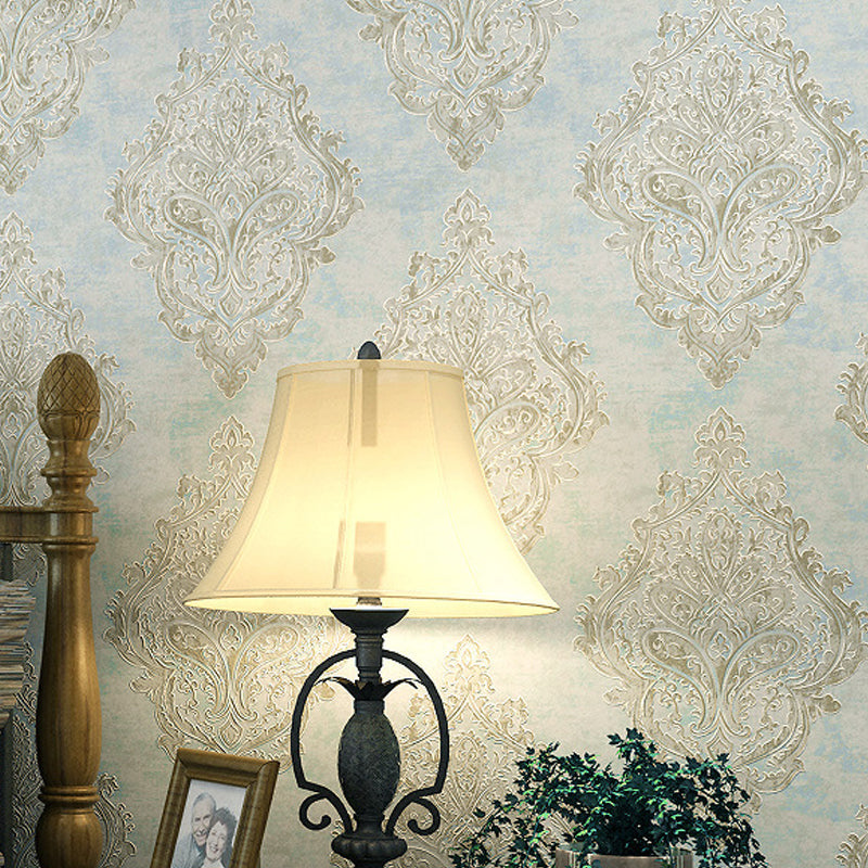 Antique Damask Wallpaper Roll Non-Woven Washable Pastel Color Wall Decor for Home Light Blue Clearhalo 'Vintage wall decor' 'Vintage' 'Wallpaper' Wall Decor' 1284430