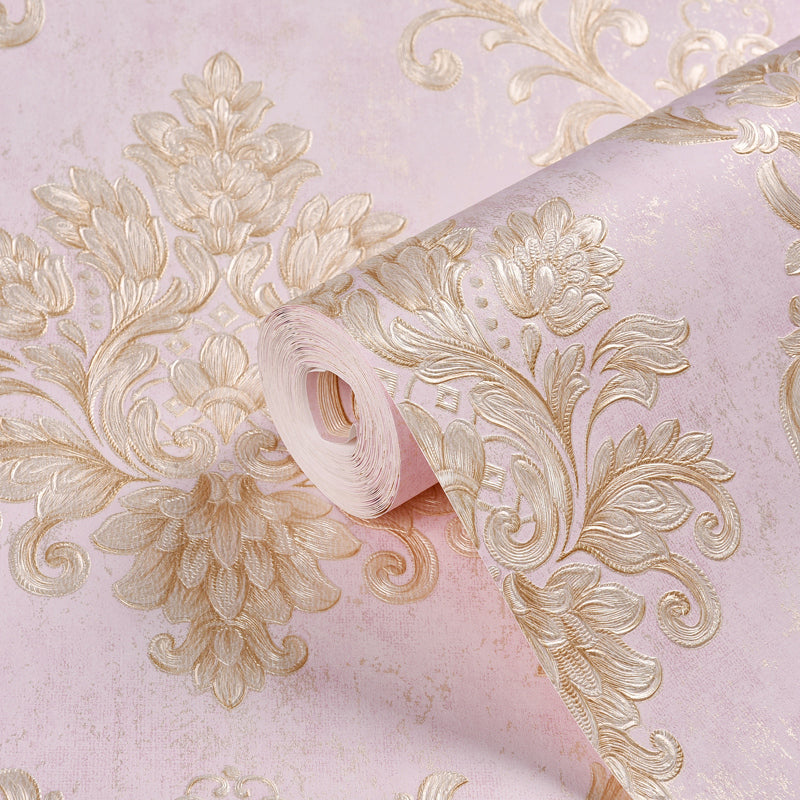 Floral Embossed Wallpaper Roll Retro Moisture Resistant Bedroom Wall Covering, 17.1-sq ft Clearhalo 'Vintage wall decor' 'Vintage' 'Wallpaper' Wall Decor' 1284520