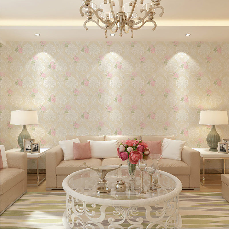 Light-Color Peony Print Wallpaper Stain-Resistant Wall Decoration for Living Room Clearhalo 'Country wall decor' 'Rustic' 'Wallpaper' Wall Decor' 1284523