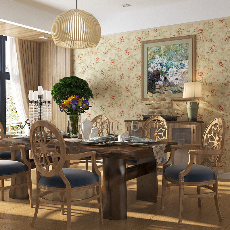 Farmhouse Rose Wallpaper Roll Yellow-Green Dining Room Wall Decor, 31' L x 20.5" W Clearhalo 'Country wall decor' 'Rustic' 'Wallpaper' Wall Decor' 1284561