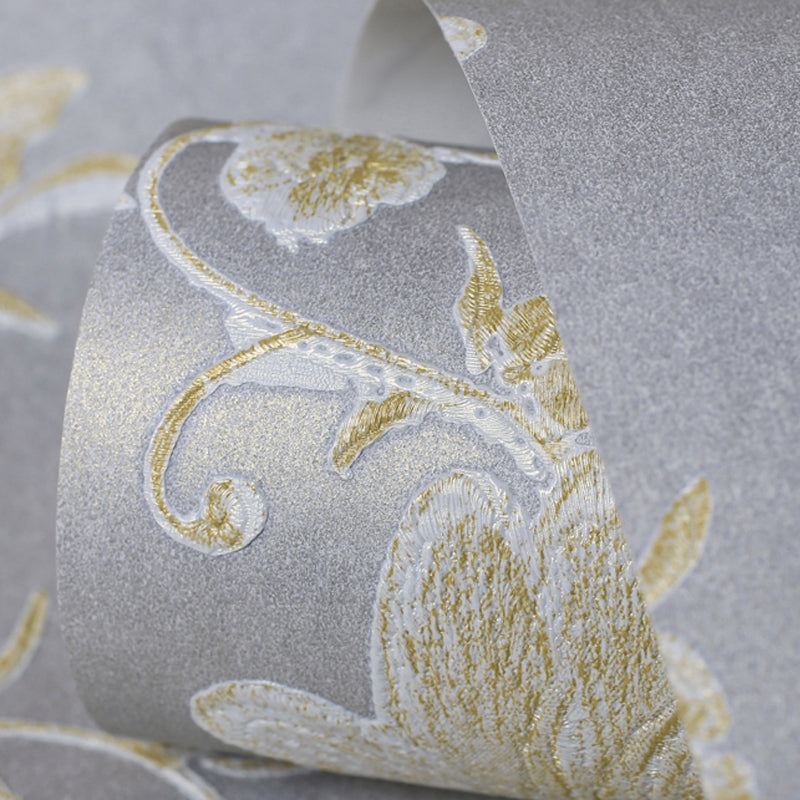 Embroidered Washable Wallpaper Farmhouse Lotus Patterned Wall Art for Dining Room Clearhalo 'Country wall decor' 'Rustic' 'Wallpaper' Wall Decor' 1284608