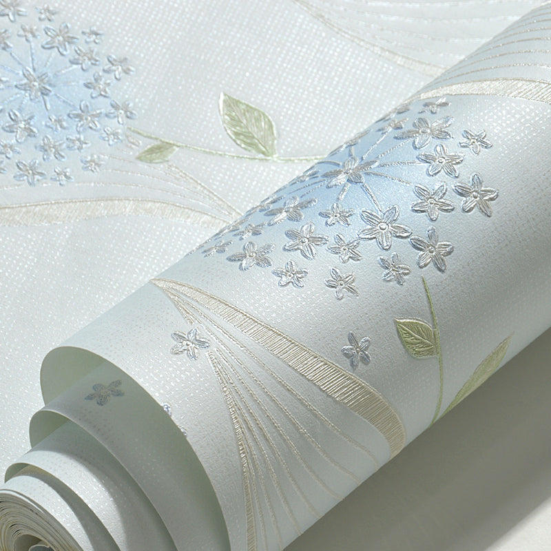 Self-Stick Temporary Dandelion Wallpaper Non-Woven Fabric Country Wall Decor for Bedroom Turquoise Clearhalo 'Country wall decor' 'Rustic' 'Wallpaper' Wall Decor' 1284645