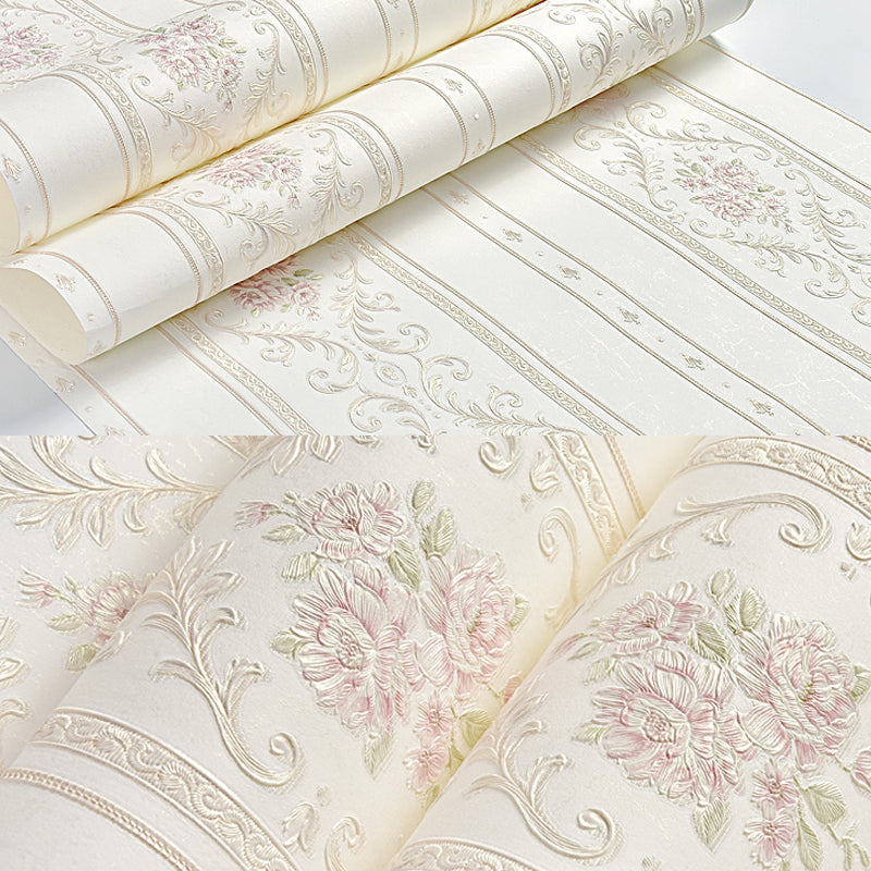Floral Striped Wallpaper Roll Countryside Embossed Wall Covering in Pastel Color Clearhalo 'Country wall decor' 'Rustic' 'Wallpaper' Wall Decor' 1284654