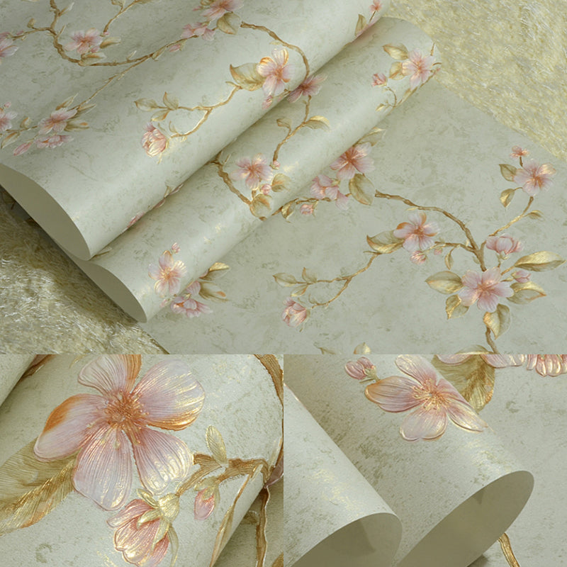 Peach Blossom Wallpaper Roll Farmhouse Waterproof Bedroom Wall Decoration, 57.1-sq ft Clearhalo 'Country wall decor' 'Rustic' 'Wallpaper' Wall Decor' 1284674