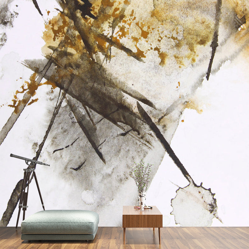 Artistry Abstract Scenery Murals Black-Yellow Stain-Proof Wall Covering for Living Room Black-Yellow Clearhalo 'Wall Decor' 'Wall Mural' 1284949