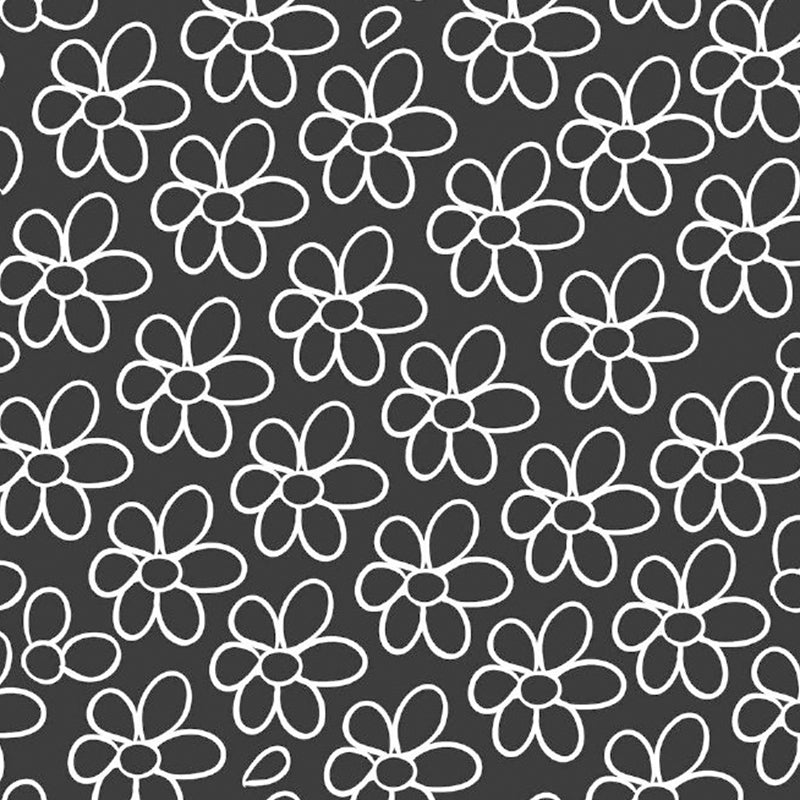 Simple Flower Wall Paper Mural for Bedroom Customized Wall Covering in White on Black Clearhalo 'Wall Decor' 'Wall Mural' 1285037