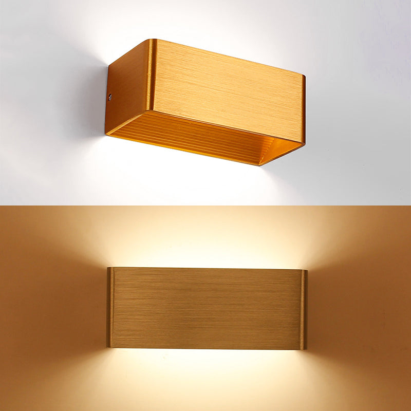 Modernist Rectangular Metal Wall Mounted Lamp 8"/12" Wide LED Up and Down Lighting in Gold/Black/White, White/Warm Lighting Clearhalo 'Cast Iron' 'Glass' 'Industrial' 'Modern wall lights' 'Modern' 'Tiffany' 'Traditional wall lights' 'Wall Lamps & Sconces' 'Wall Lights' Lighting' 128722