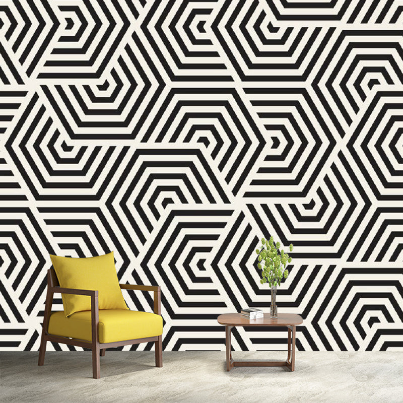 Minimalistic Geometric Wall Murals Black-Yellow Bedroom Wall Art, Made to Measure Black-Yellow C Clearhalo 'Wall Decor' 'Wall Mural' 1289066