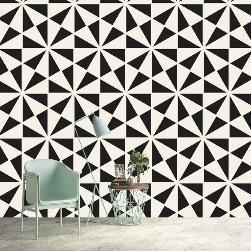 Contemporary Triangle Mural Wallpaper Black-White Floral Print Wall Decoration for Bedroom Clearhalo 'Wall Decor' 'Wall Mural' 1289113