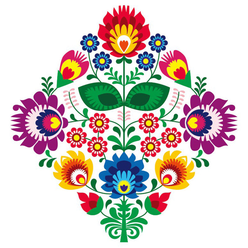 Boho Symmetric Flower Wall Murals for Home Decoration Custom Wall Art in Red-Yellow-Blue-Green Clearhalo 'Wall Decor' 'Wall Mural' 1289224