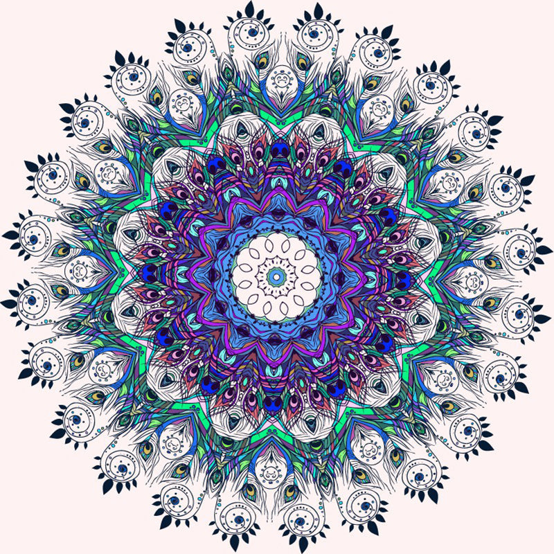 Illustration Peacock Feather Mural Decal for Living Room, Purple-Blue, Custom Size Available Clearhalo 'Wall Decor' 'Wall Mural' 1289239
