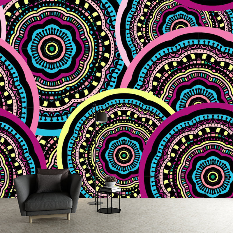 Scalloped Flower Wall Paper Murals Bohemia Non-Woven Fabric Wall Art in Red-Yellow-Blue Clearhalo 'Wall Decor' 'Wall Mural' 1289393