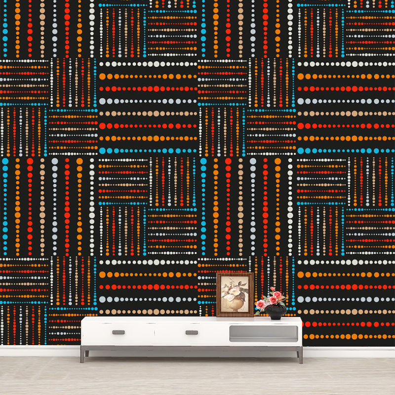 Boho Beaded Check Mural Wallpaper Orange-Blue Stain Resistant Wall Decor for Home Clearhalo 'Wall Decor' 'Wall Mural' 1289403