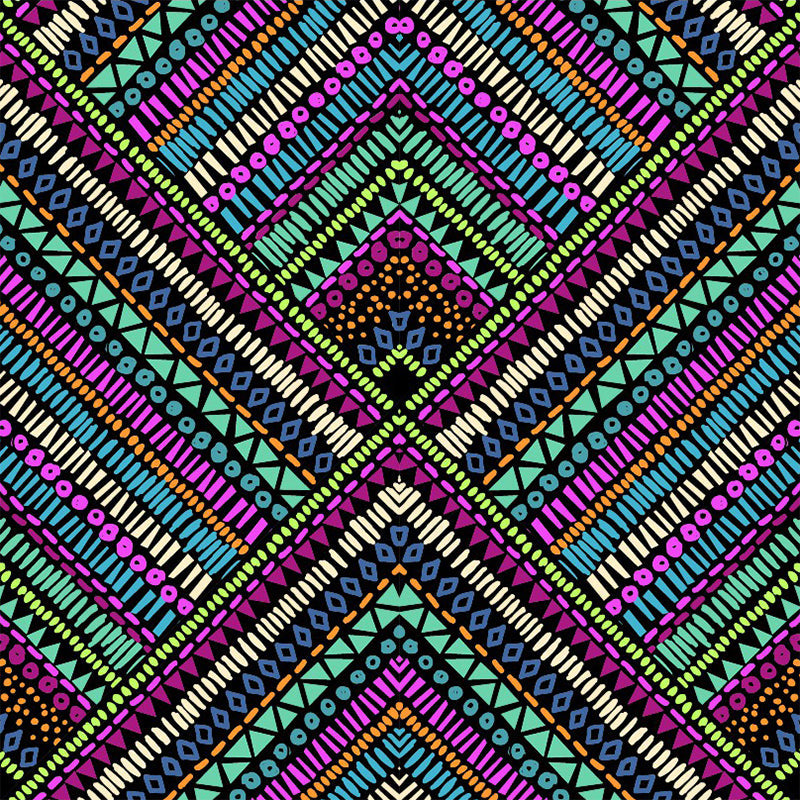 Illustration Triangle Murals for Accent Wall Seamless Pattern Wall Covering in Rose Red-Blue-Green, Waterproof Clearhalo 'Wall Decor' 'Wall Mural' 1289449