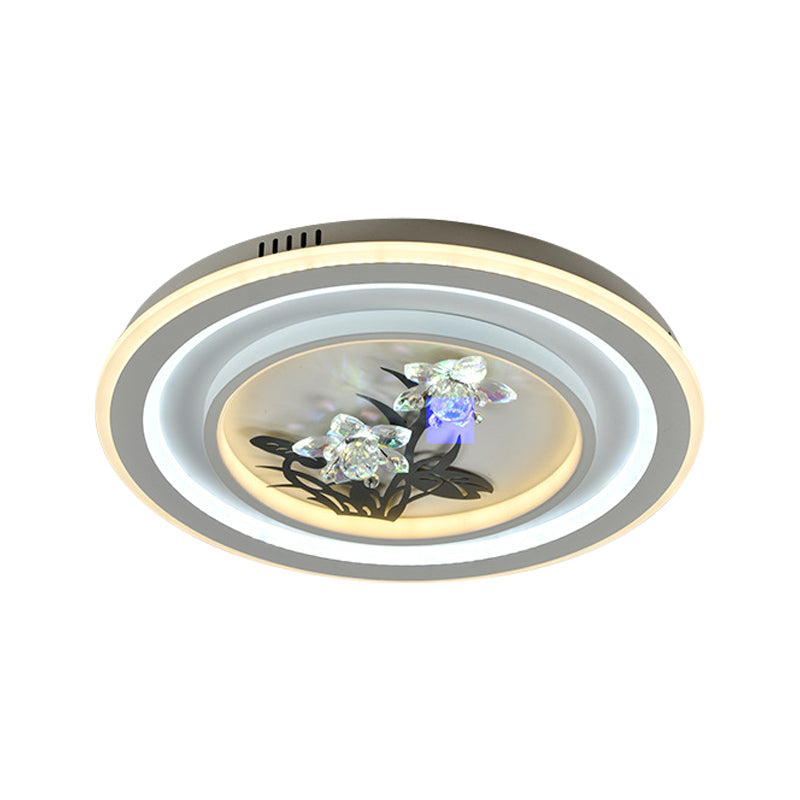 LED Metal Ceiling Fixture Contemporary White Round/Square Living Room Flush Mount Lamp with Flower Crystal Deco Clearhalo 'Ceiling Lights' 'Close To Ceiling Lights' 'Close to ceiling' 'Flush mount' Lighting' 1289609