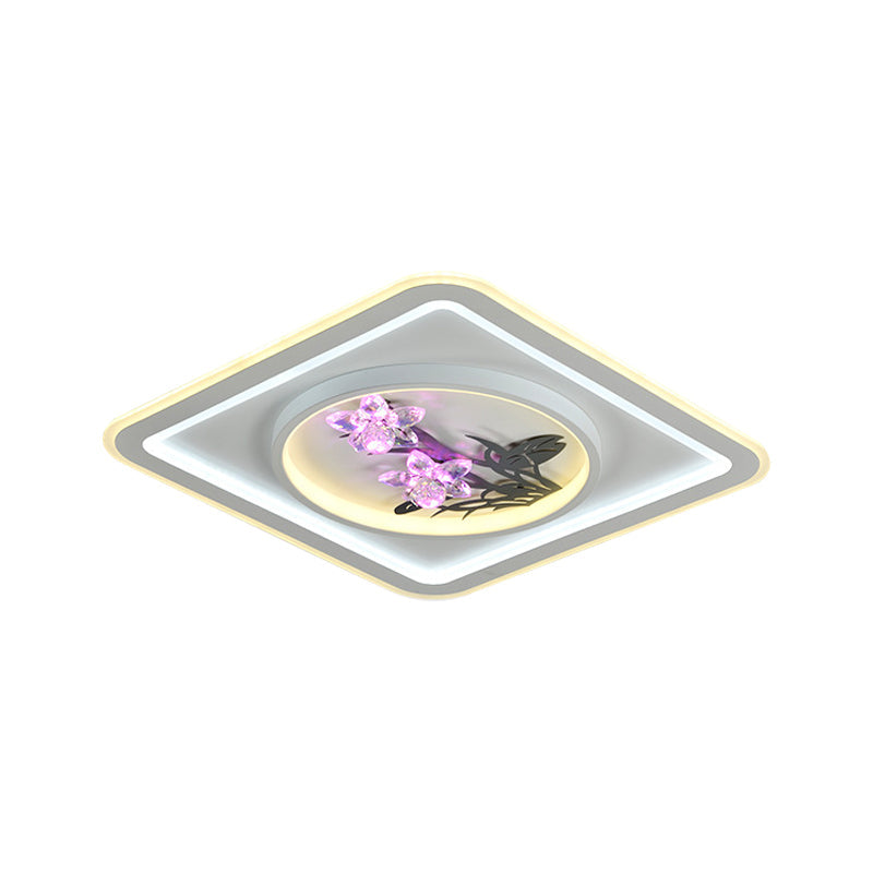 LED Metal Ceiling Fixture Contemporary White Round/Square Living Room Flush Mount Lamp with Flower Crystal Deco Clearhalo 'Ceiling Lights' 'Close To Ceiling Lights' 'Close to ceiling' 'Flush mount' Lighting' 1289614
