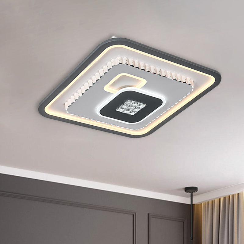 Crystal Black and White Flush Mount Fixture Square/Rectangle LED Contemporary Ceiling Mounted Light Clearhalo 'Ceiling Lights' 'Close To Ceiling Lights' 'Close to ceiling' 'Flush mount' Lighting' 1289656