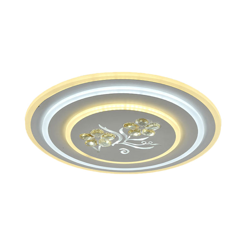 Round/Square Crystal Ceiling Lamp Contemporary LED Parlour Flush Mount Recessed Lighting in White Clearhalo 'Ceiling Lights' 'Close To Ceiling Lights' 'Close to ceiling' 'Flush mount' Lighting' 1289670