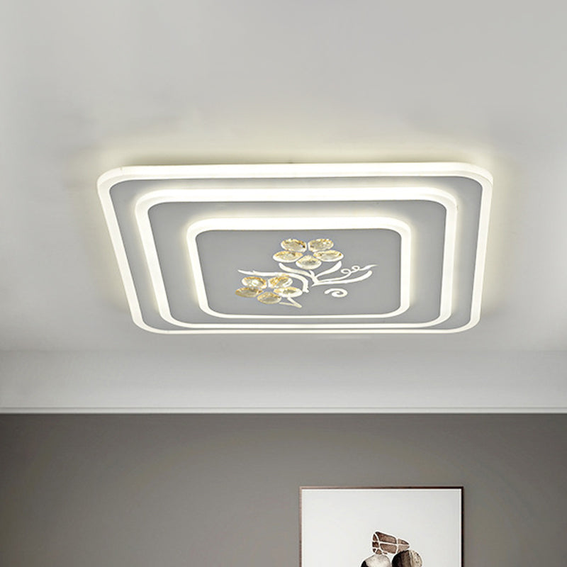 Round/Square Crystal Ceiling Lamp Contemporary LED Parlour Flush Mount Recessed Lighting in White Clearhalo 'Ceiling Lights' 'Close To Ceiling Lights' 'Close to ceiling' 'Flush mount' Lighting' 1289673