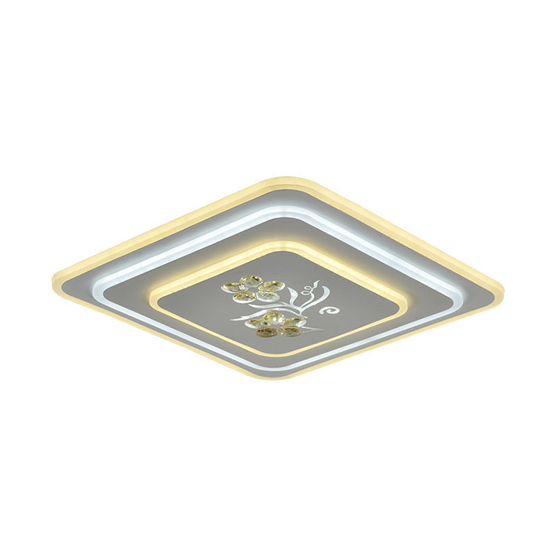Round/Square Crystal Ceiling Lamp Contemporary LED Parlour Flush Mount Recessed Lighting in White Clearhalo 'Ceiling Lights' 'Close To Ceiling Lights' 'Close to ceiling' 'Flush mount' Lighting' 1289674