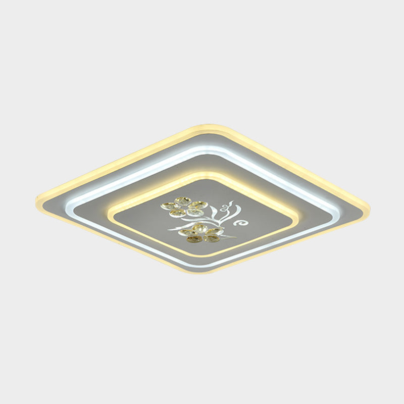 Round/Square Crystal Ceiling Lamp Contemporary LED Parlour Flush Mount Recessed Lighting in White Clearhalo 'Ceiling Lights' 'Close To Ceiling Lights' 'Close to ceiling' 'Flush mount' Lighting' 1289675