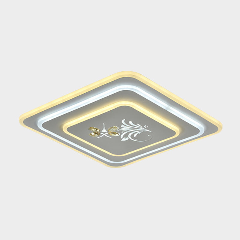 White Round/Square Flush Mount Lamp Modern Crystal LED Dinning Room Ceiling Mounted Fixture Clearhalo 'Ceiling Lights' 'Close To Ceiling Lights' 'Close to ceiling' 'Flush mount' Lighting' 1289684