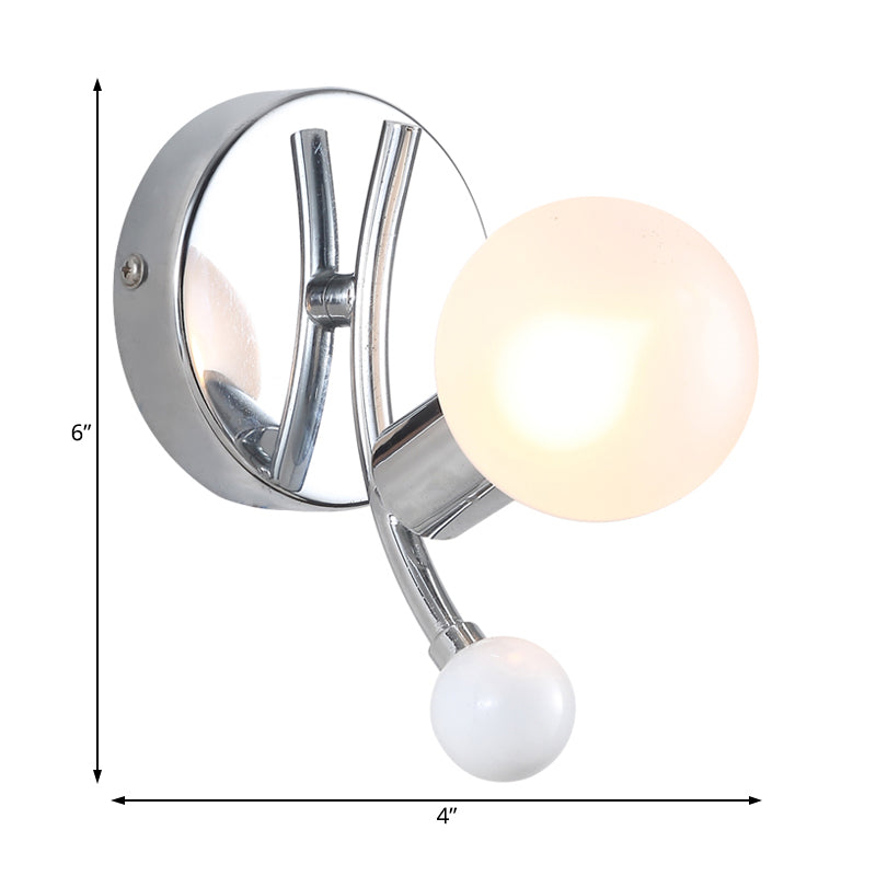 Led Living Room Wall Lighting with Globe White Glass Shade Modern Chrome Sconce Light Fixture Clearhalo 'Cast Iron' 'Glass' 'Industrial' 'Modern wall lights' 'Modern' 'Tiffany' 'Traditional wall lights' 'Wall Lamps & Sconces' 'Wall Lights' Lighting' 128975