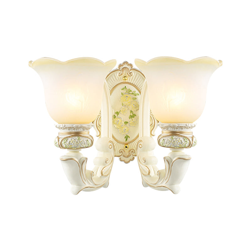 Bell Cream Glass Wall Lighting Ideas Vintage 2 Bulbs Bedroom Wall Sconce in White Clearhalo 'Wall Lamps & Sconces' 'Wall Lights' Lighting' 1289834