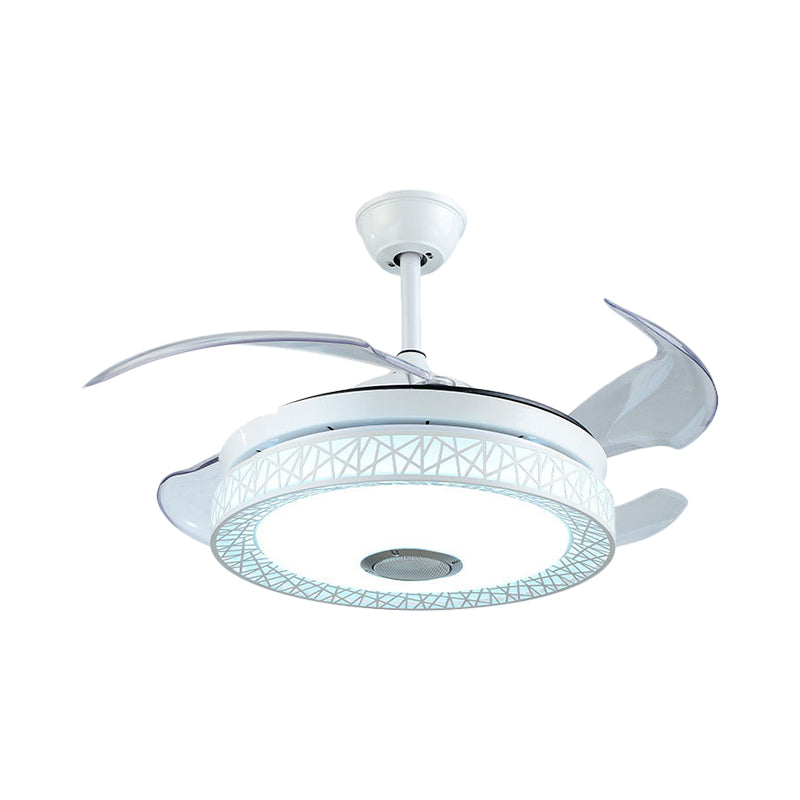 42" W White Circle Semi Flush Mount Modernist Acrylic 4-Blade LED Ceiling Fan Lighting for Living Room Clearhalo 'Ceiling Fans with Lights' 'Ceiling Fans' 'Modern Ceiling Fans' 'Modern' Lighting' 1289930