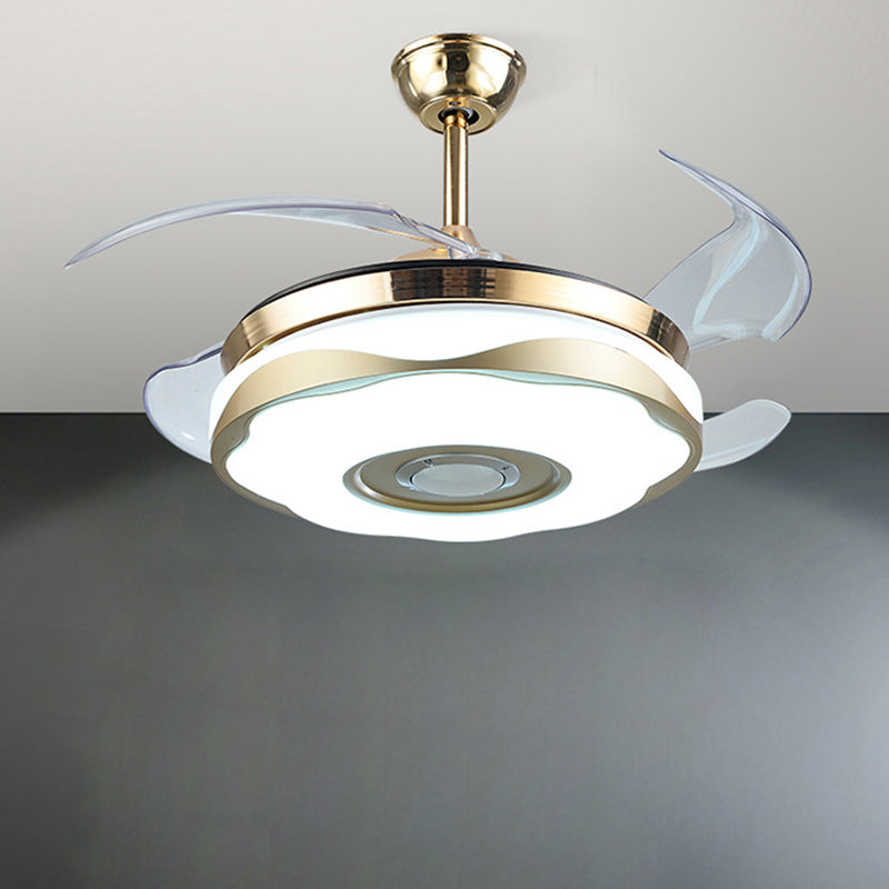 Acrylic Blossom Hanging Fan Light Modernist 42" W LED Gold Close to Ceiling Lamp with 4 Clear Blades Clearhalo 'Ceiling Fans with Lights' 'Ceiling Fans' 'Modern Ceiling Fans' 'Modern' Lighting' 1289957