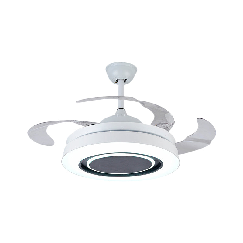 White Drum-Shape Pendant Fan Lamp Minimalism 42" Wide LED Acrylic Close to Ceiling Light with 4 Clear Blades Clearhalo 'Ceiling Fans with Lights' 'Ceiling Fans' 'Modern Ceiling Fans' 'Modern' Lighting' 1289974