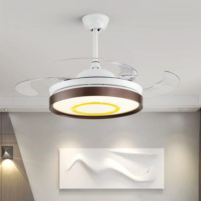 Brown/White/Gold Round Semi Flush Nordic Style 42.5" W LED Acrylic Hanging Fan Lighting with 4 Blades Brown Clearhalo 'Ceiling Fans with Lights' 'Ceiling Fans' 'Modern Ceiling Fans' 'Modern' Lighting' 1290065