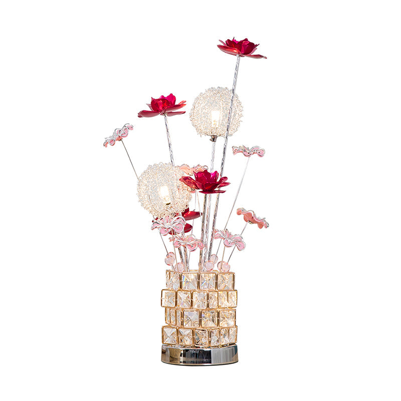 Aluminum Rubik's Cube Desk Lamp Art Decor Drawing Room Crystal Embedded LED Night Table Light with Pink/Red Blossom Decor Clearhalo 'Lamps' 'Table Lamps' Lighting' 1290344