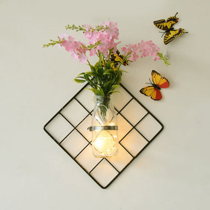 Blue/Pink/Yellow Flower Wall String Lights Modern Glass Jar Twinkle Light for Cafe Tea Shop Pink Clearhalo 'Wall Lamps & Sconces' 'Wall Lights' Lighting' 129286