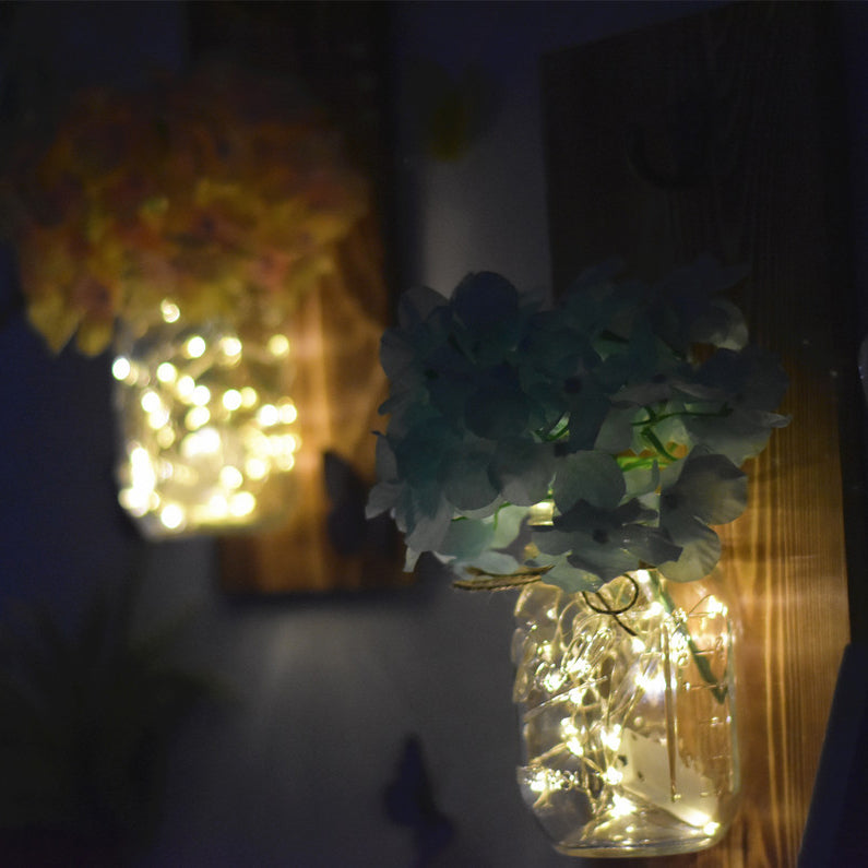 Blue/Pink/White Flower Wall Sconce Contemporary Glass Jar Shade String Light for Cafe Restaurant Clearhalo 'Wall Lamps & Sconces' 'Wall Lights' Lighting' 129310