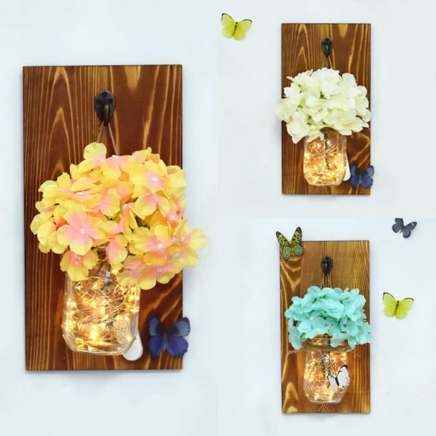Blue/Pink/White Flower Wall Sconce Contemporary Glass Jar Shade String Light for Cafe Restaurant Clearhalo 'Wall Lamps & Sconces' 'Wall Lights' Lighting' 129311