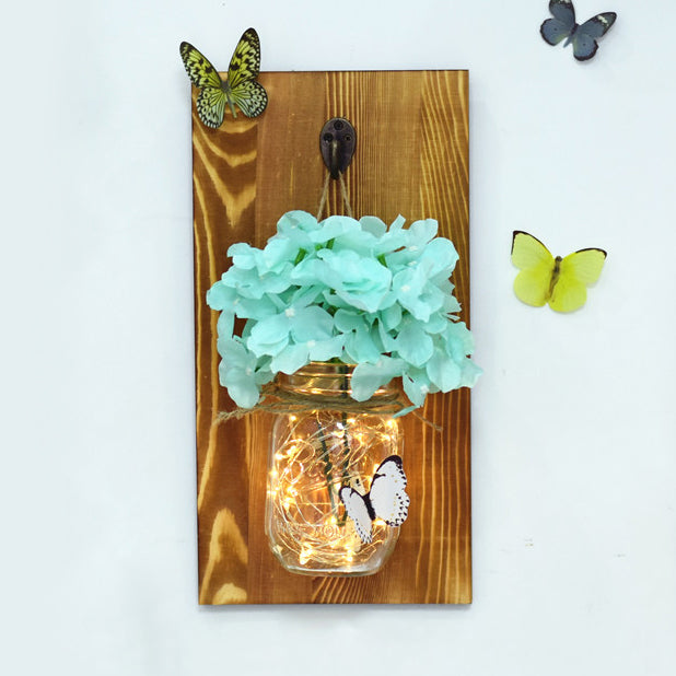 Blue/Pink/White Flower Wall Sconce Contemporary Glass Jar Shade String Light for Cafe Restaurant Blue Clearhalo 'Wall Lamps & Sconces' 'Wall Lights' Lighting' 129314