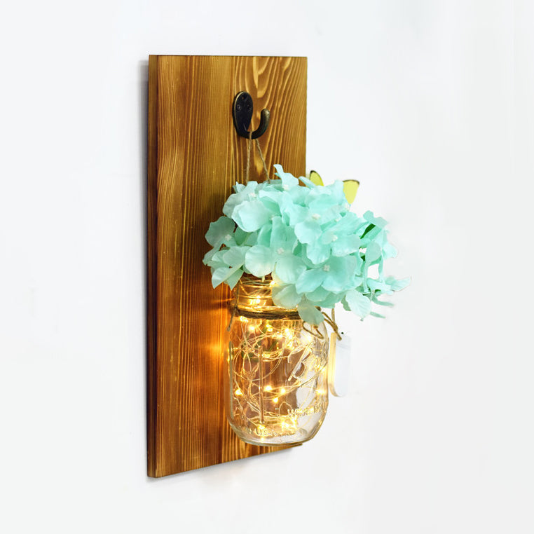 Blue/Pink/White Flower Wall Sconce Contemporary Glass Jar Shade String Light for Cafe Restaurant Clearhalo 'Wall Lamps & Sconces' 'Wall Lights' Lighting' 129315