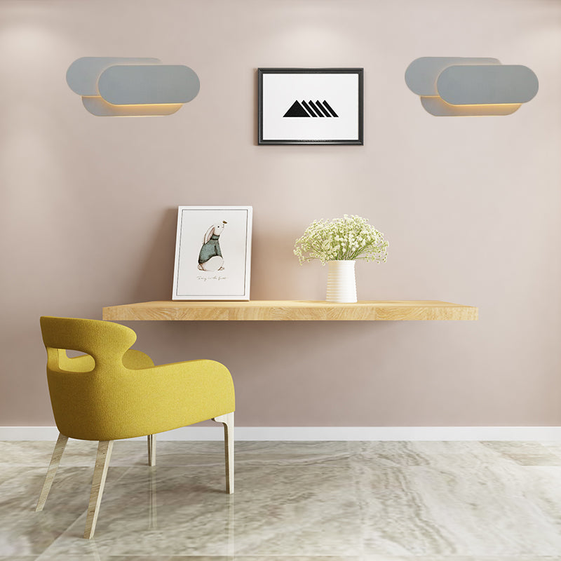 Metal Oval Shade Wall Sconce Lighting Simple Stylish Warm/White Light LED Wall Light Fixture in Grey for Bedroom Clearhalo 'Cast Iron' 'Glass' 'Industrial' 'Modern wall lights' 'Modern' 'Tiffany' 'Traditional wall lights' 'Wall Lamps & Sconces' 'Wall Lights' Lighting' 130298
