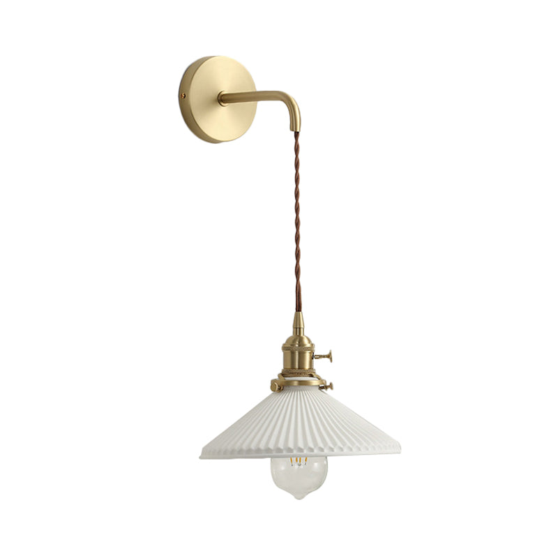 Ceramics Ribbed Cone Sconce Light 1 Light Modern Stylish Hanging Wall Lamp in White for Corridor Clearhalo 'Cast Iron' 'Glass' 'Industrial' 'Modern wall lights' 'Modern' 'Tiffany' 'Traditional wall lights' 'Wall Lamps & Sconces' 'Wall Lights' Lighting' 131460