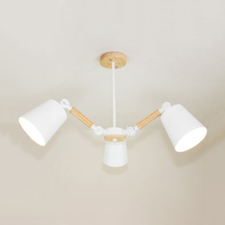 Bedroom Chandelier Kids, Adjustable Arm Wood Pendant Lighting with Tapered Shade Modern Style 3 White Clearhalo 'Ceiling Lights' 'Chandeliers' Lighting' options 13159_06969f14-9535-40db-91c7-fb90e91107ca